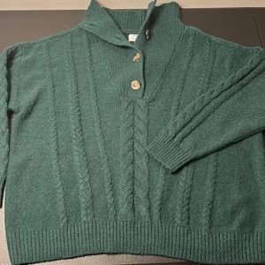 OLD Navy 3/4 button deep green cable knit sweater - mock neck, fall, emerald